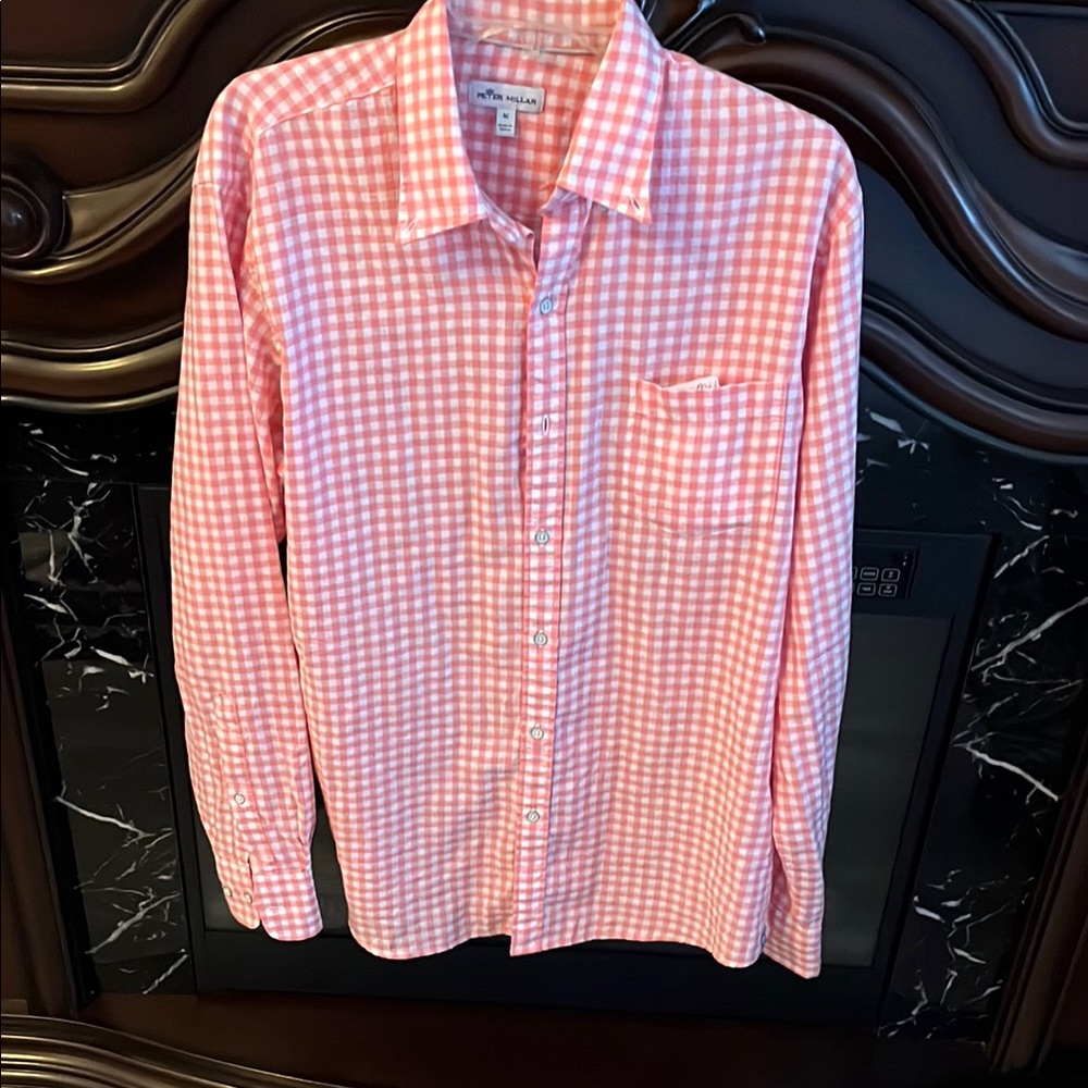 Peter Millar  Men’s Pink Gingham Casual Button Down Shirt SZ M